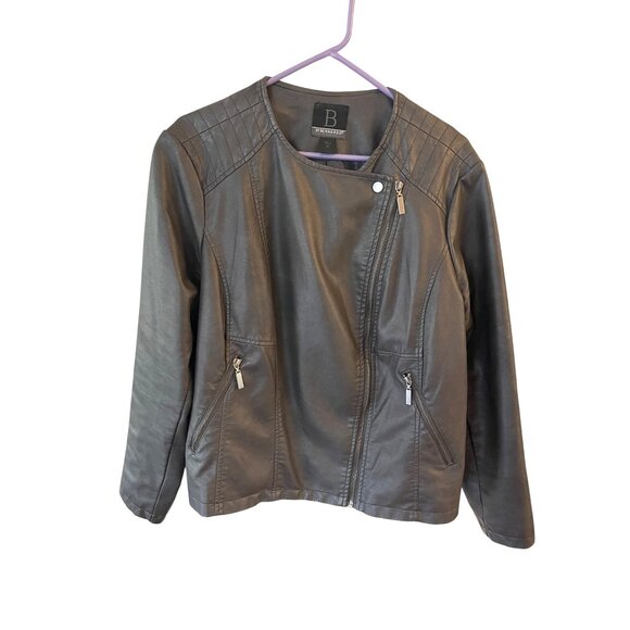 Bernardo Women's Gray Faux Leather Moto Jacket Zipper Pockets Size 1X Fits XL 14 - Picture 3 of 15